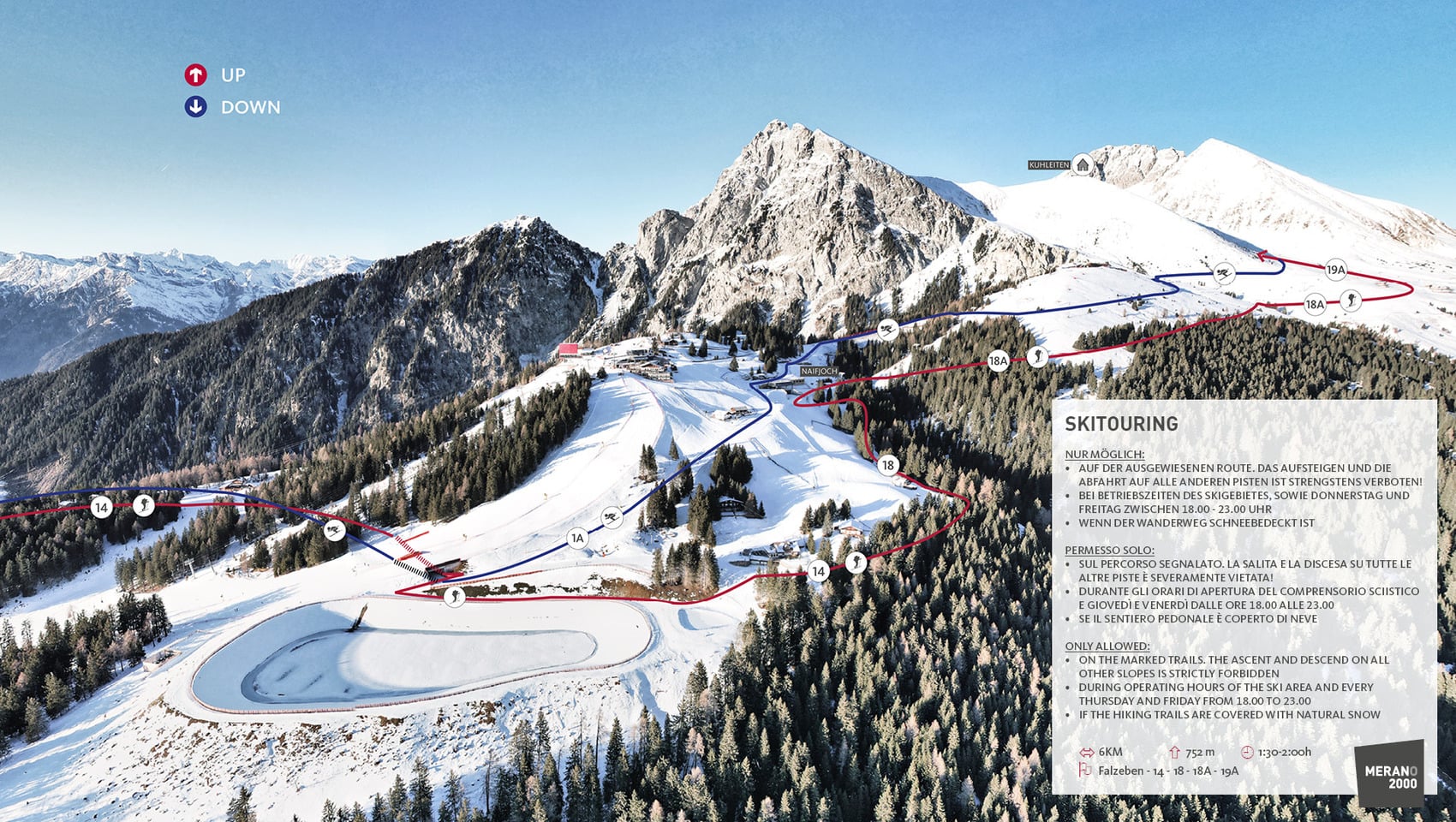 Night Skitouring map of Merano 2000 in South Tyrol